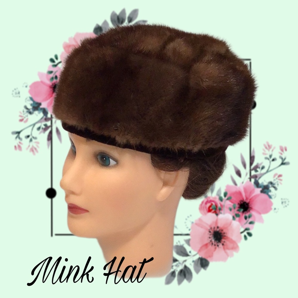 Vintage 1960’s Mink Pillbox Hat, Brown